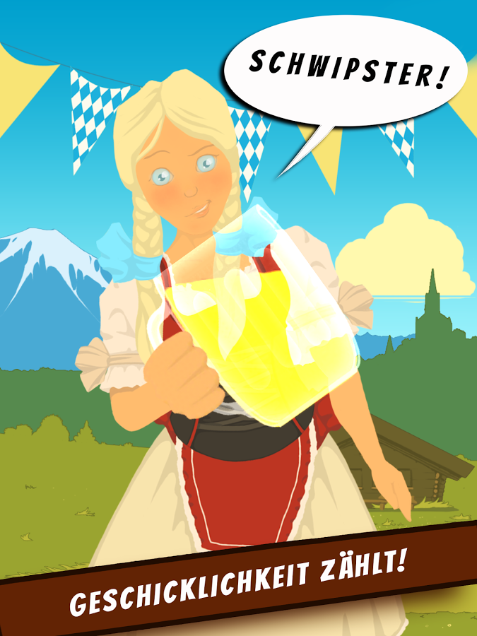 Schwipster Minispiel. Das Bild zeigt eine blonde Frau, die ein Bier hält
