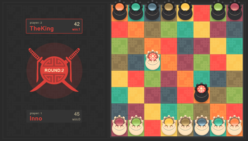 Kamisado board with towers