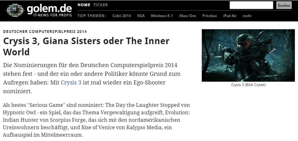 Deutscher Computerspielpreis 2014 Golem Deutscher Computerspielpreis 2014 Golem